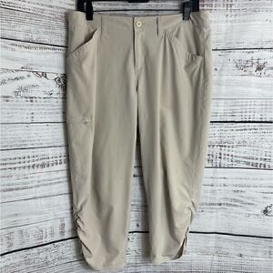 Eddie Bauer pants Womens size 10 hiking crop beige Ruched side Capri joggers